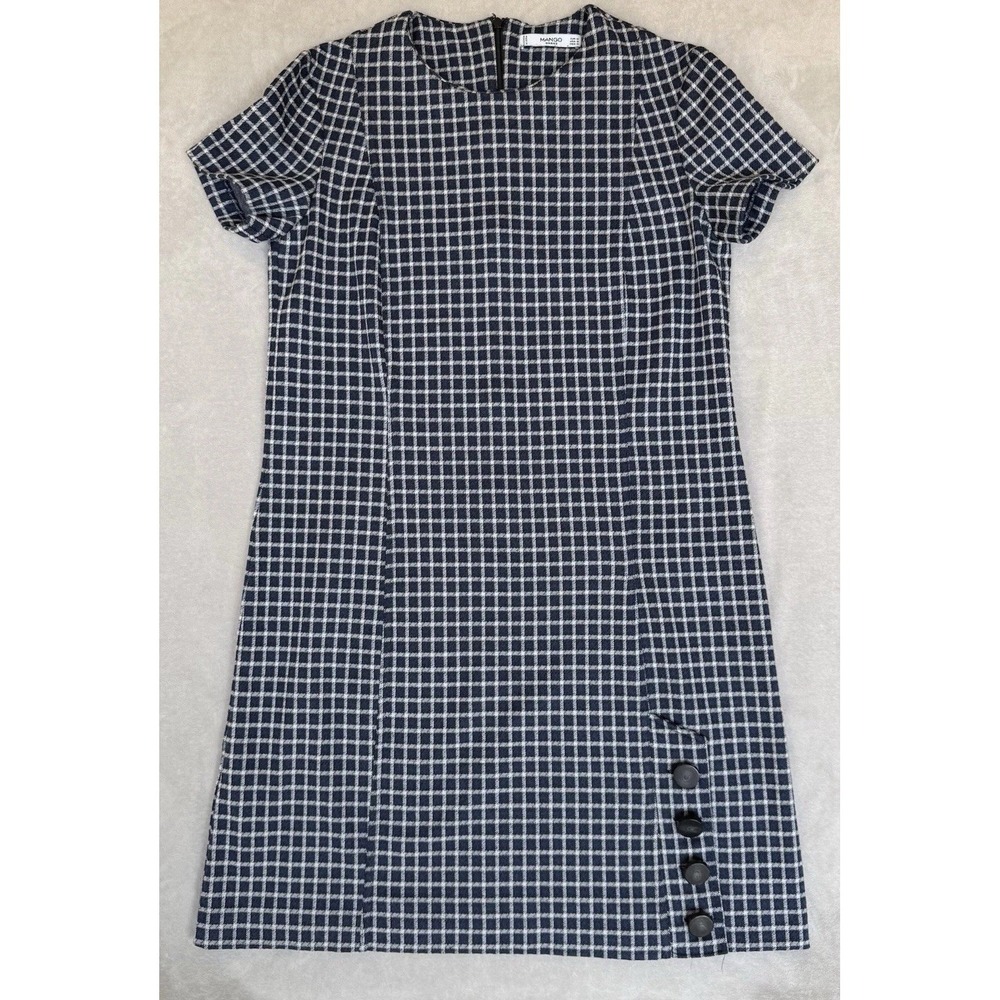 Mango Casual Shift Dress Womens Small Navy‎ Check Career Professional Work Job